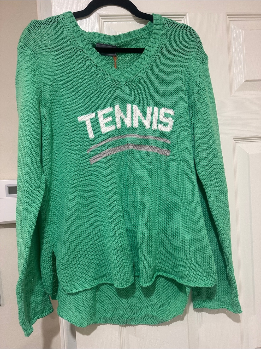 Wooden Ships/Sea Green/White/‘TENNIS' V-Neck Lightweight Knit Sweater/Size L/XL